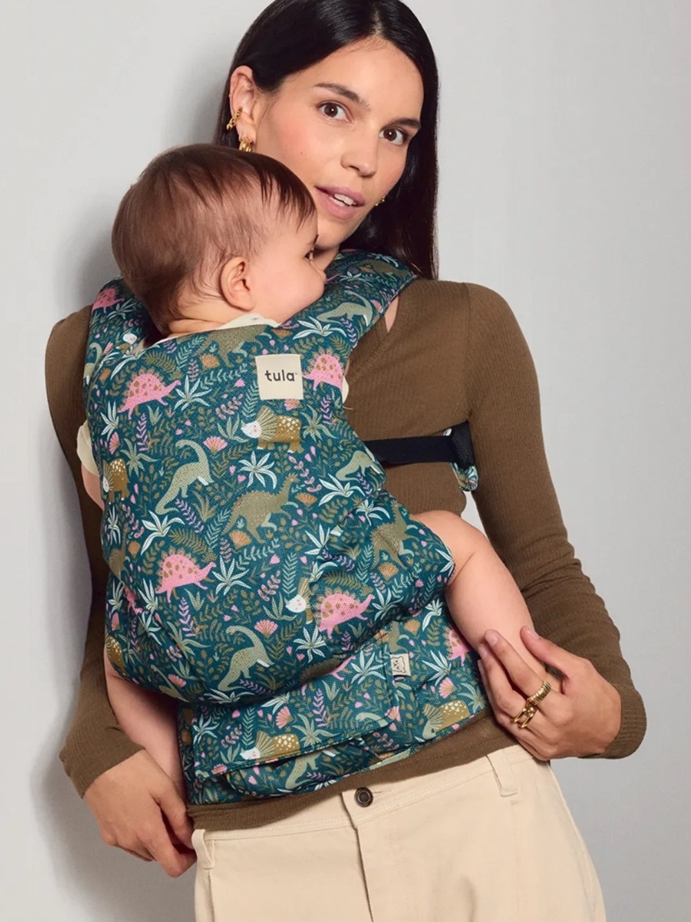 TULA Green Pink “Land Before Tula” Dinosaur Greenery Print Preschool Carrier